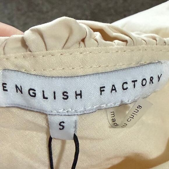 English Factory Midi Dress S Beige Ruffle Neck Sleeveless Cottagecore Girly NWT - Picture 6 of 7